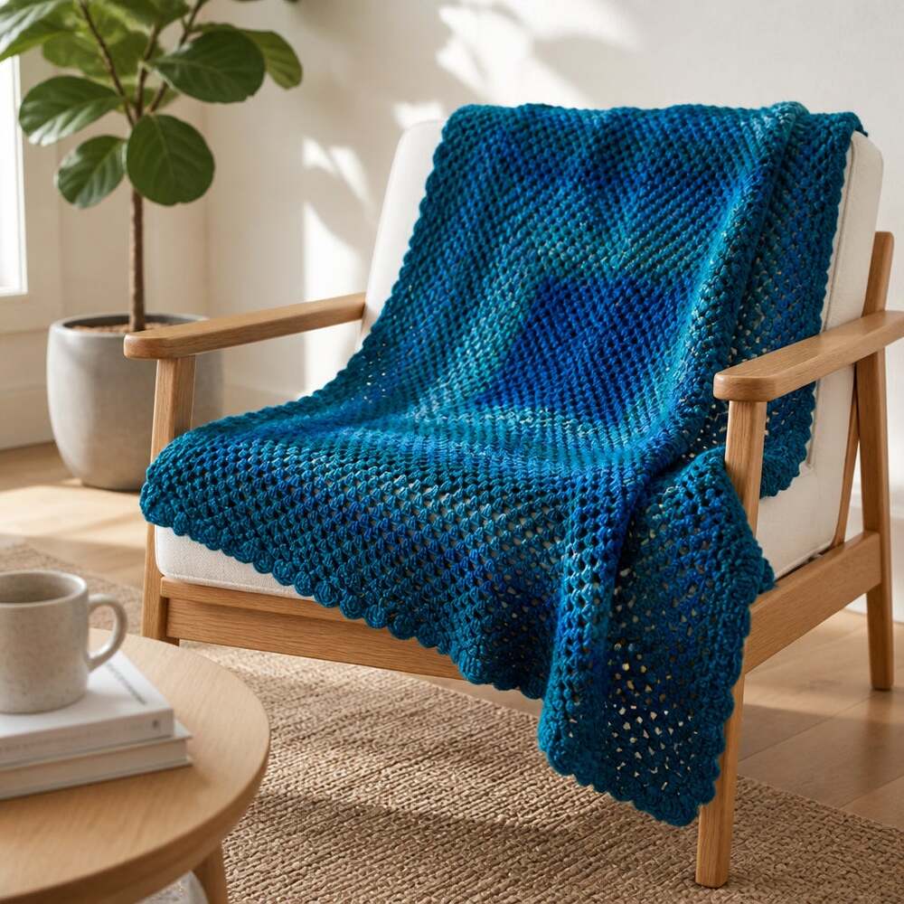 Vintage Hand made Grandma Country Cottage Blanket Size 45” x60” Blue